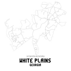 White Plains Georgia. US street map with black and white lines.