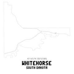 Whitehorse South Dakota. US street map with black and white lines.