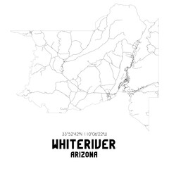 Whiteriver Arizona. US street map with black and white lines.