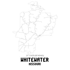 Whitewater Missouri. US street map with black and white lines.