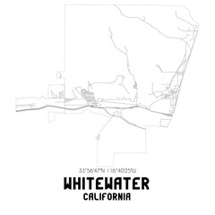 Whitewater California. US street map with black and white lines.