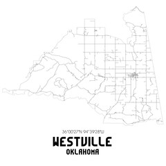 Westville Oklahoma. US street map with black and white lines.