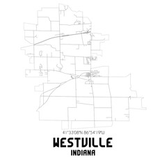 Westville Indiana. US street map with black and white lines.