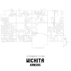 Wichita Kansas. US street map with black and white lines.