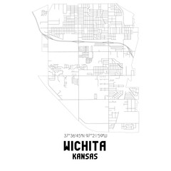 Wichita Kansas. US street map with black and white lines.