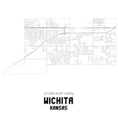 Wichita Kansas. US street map with black and white lines.