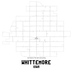 Whittemore Iowa. US street map with black and white lines.