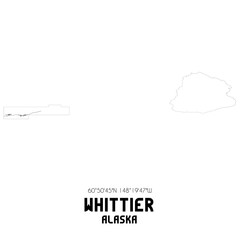 Whittier Alaska. US street map with black and white lines.