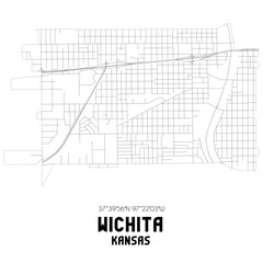 Wichita Kansas. US street map with black and white lines.