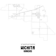 Wichita Kansas. US street map with black and white lines.