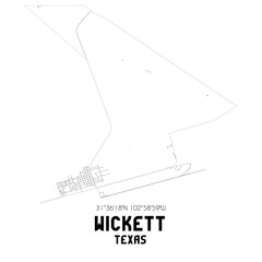 Wickett Texas. US street map with black and white lines.