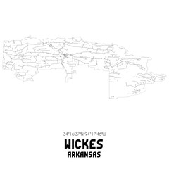 Wickes Arkansas. US street map with black and white lines.
