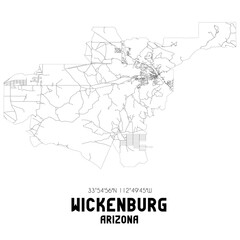 Wickenburg Arizona. US street map with black and white lines.