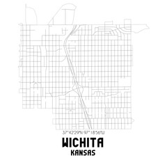 Wichita Kansas. US street map with black and white lines.