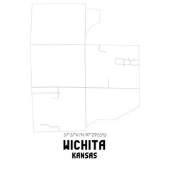 Wichita Kansas. US street map with black and white lines.