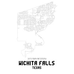Wichita Falls Texas. US street map with black and white lines.