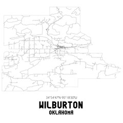 Wilburton Oklahoma. US street map with black and white lines.