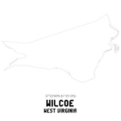 Wilcoe West Virginia. US street map with black and white lines.