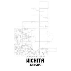 Wichita Kansas. US street map with black and white lines.