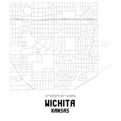Wichita Kansas. US street map with black and white lines.