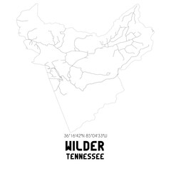 Fototapeta na wymiar Wilder Tennessee. US street map with black and white lines.