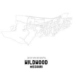 Wildwood Missouri. US street map with black and white lines.