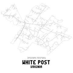 White Post Virginia. US street map with black and white lines.