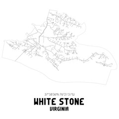 White Stone Virginia. US street map with black and white lines.