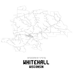 Whitehall Wisconsin. US street map with black and white lines.