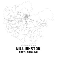 Williamston North Carolina. US street map with black and white lines.