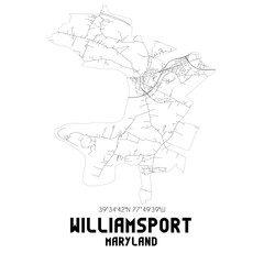 Williamsport Maryland. US street map with black and white lines.