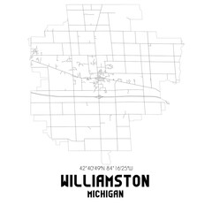 Williamston Michigan. US street map with black and white lines.