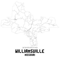 Williamsville Missouri. US street map with black and white lines.