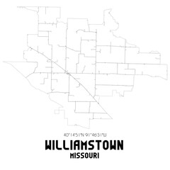 Williamstown Missouri. US street map with black and white lines.