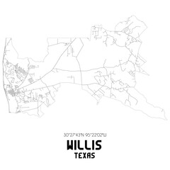 Fototapeta na wymiar Willis Texas. US street map with black and white lines.