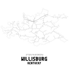 Willisburg Kentucky. US street map with black and white lines.