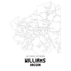 Obraz premium Williams Oregon. US street map with black and white lines.