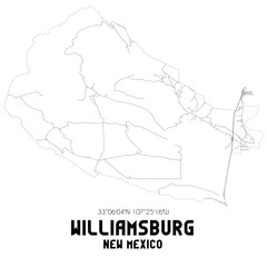 Williamsburg New Mexico. US street map with black and white lines.