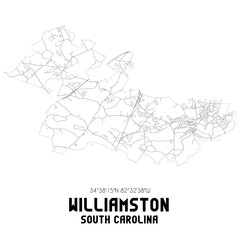 Williamston South Carolina. US street map with black and white lines.