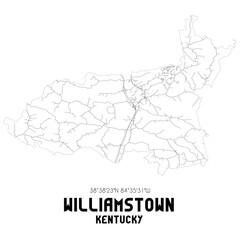 Williamstown Kentucky. US street map with black and white lines.