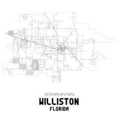 Williston Florida. US street map with black and white lines.