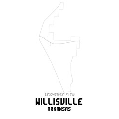 Willisville Arkansas. US street map with black and white lines.