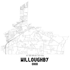 Fototapeta na wymiar Willoughby Ohio. US street map with black and white lines.