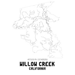 Willow Creek California. US street map with black and white lines.