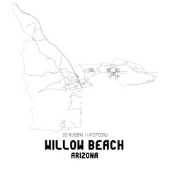 Willow Beach Arizona. US street map with black and white lines.