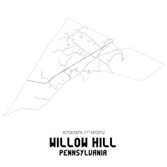 Willow Hill Pennsylvania. US street map with black and white lines.