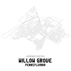 Willow Grove Pennsylvania. US street map with black and white lines.