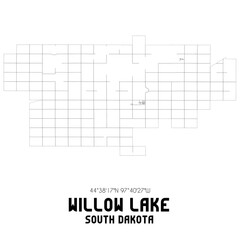 Willow Lake South Dakota. US street map with black and white lines.