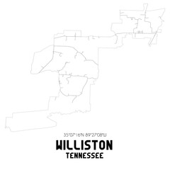 Williston Tennessee. US street map with black and white lines.