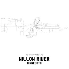 Willow River Minnesota. US street map with black and white lines.